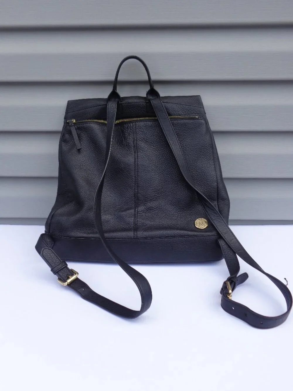 Vince Camuto Madox Black Backpack Genuine Leather Vertical Front Zip Pocket